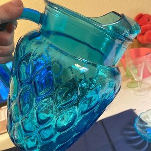Vintage Blue Glass Pitcher